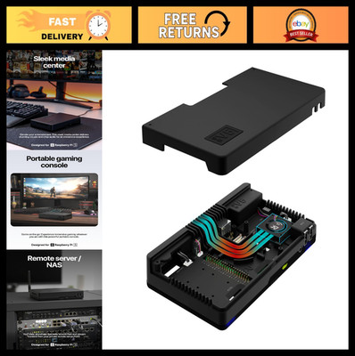 Raspberry Pi 5 Aluminum Case | Expandable Dual M.2 NVME, Built-in DAC, Dual HDMI