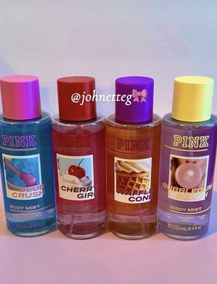 VS PINK Body Mist Set OF 4 Blue Crush, Cherry Girl, Waffle Cone, Bubblegum Beach