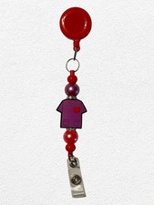 Red Purple Nurse Scrub Top Silicone Beaded Badge Reel Holder