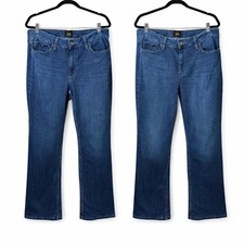 Lot Of 2 Lee Jeans Women's Size 16 M Blue Denim Bootcut Mid Rise Regular Fit