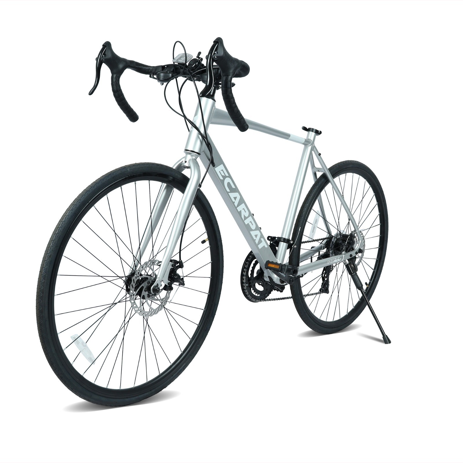 700C Road Bike Racing Bike 16-Speed Aluminum Frame Disc Brakes Bicycle, Silver