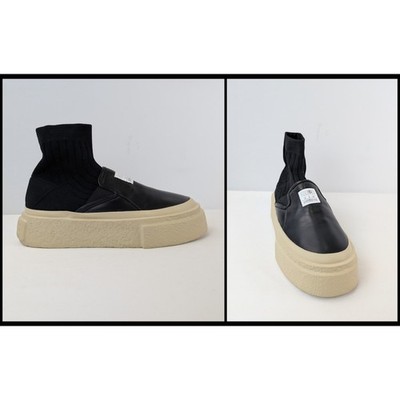 Maison Margiela Leather Knit Sock Platform Slip-On Sneakers Black/Beige BNWB 43