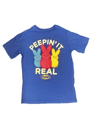 Peeps Peepin  It Real T-Shirt Kids Large 10/12 Blue Short Sleeve Graphic Tee 