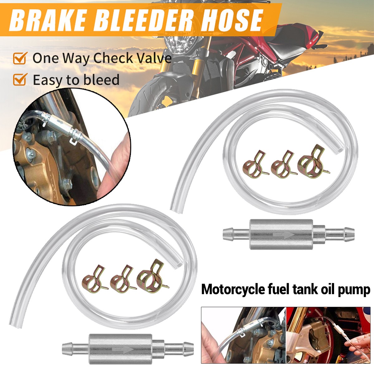 2x Car Motorcycle Clutch Brake Bleeder Hose One Way Valve Tube Bleeding Tool Kit