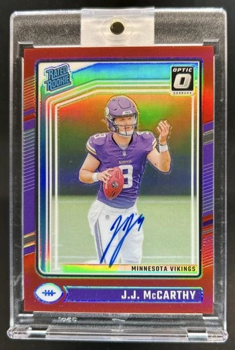 2024 Panini Donruss Optic JJ McCarthy Rated Rookie RPS Auto Red #/75 Vikings