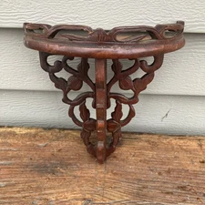 Antique Hand Carved Wooden Vintage Corbel Sconce Shelf Wall Mounted Burl Wood