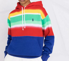 NEW Polo Ralph Lauren Logo Hoodie Watercolor Rainbow Womens Small Retail 168