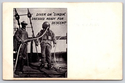 Antique Diver On Sindia Ready For Descent Maritime Shipwreck Postcard c1905