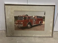 Vintage Original Herring Fire Dept  Pumper Fire Truck Framed Picture