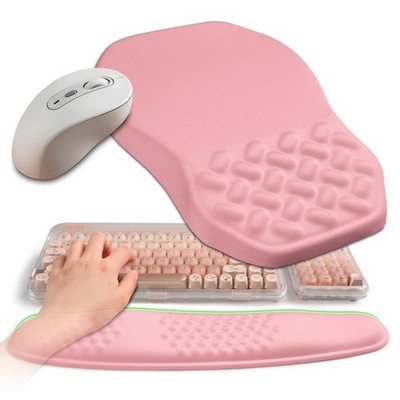 2in1 Pink Wave Keyboard Wrist Rest Massage Slope Mouse Pad Rebound Memory