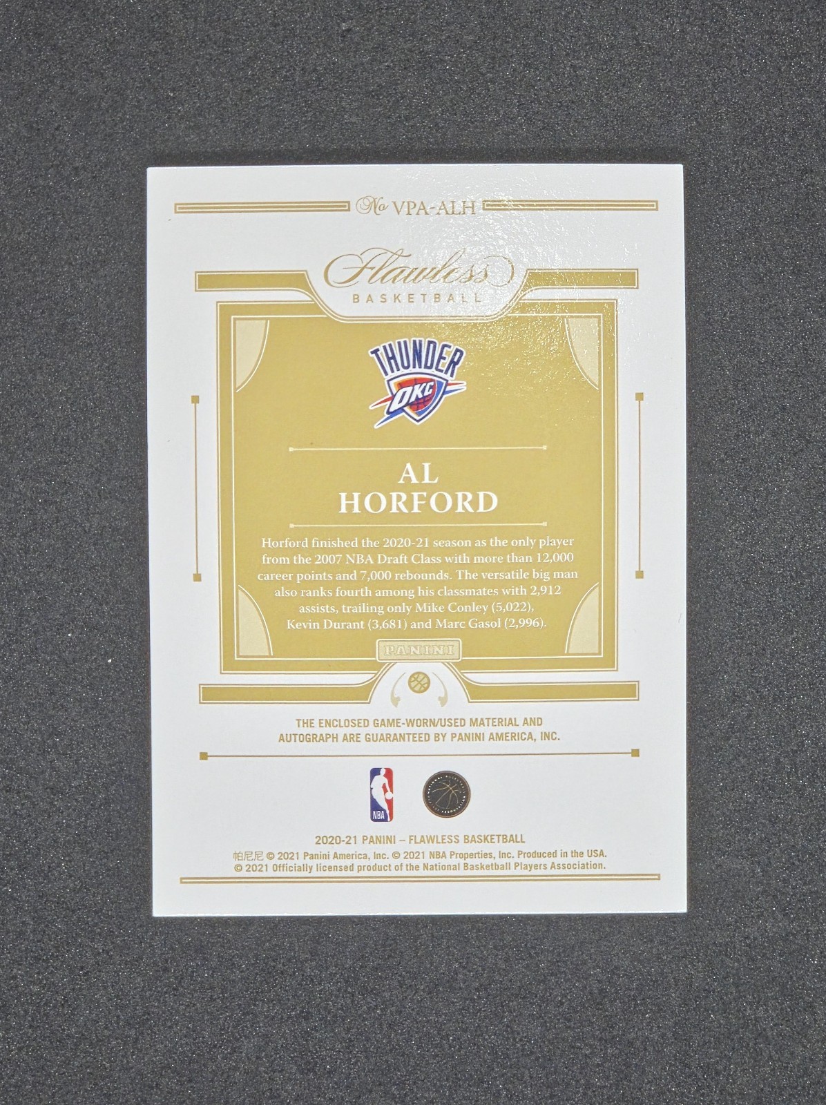 2020-21 Panini Flawless Al Horford Relic Autographed 1/1 view 2
