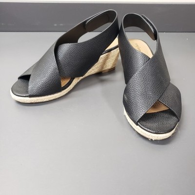 Comfortview womens wedge espadrille slingback sandals black size 8 1/2 W