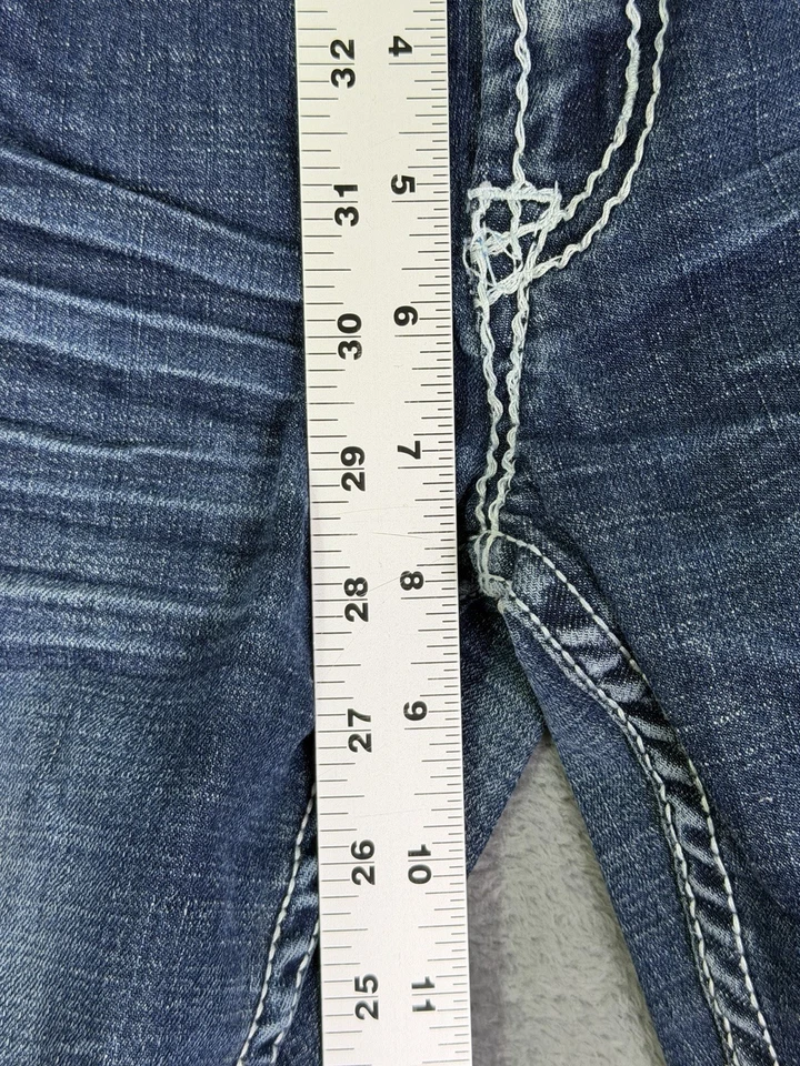Jeans de toba vaquera para mujer 27x33 azul tiro bajo corte bootcut bordado nunca te rindas Foto 4 de 4