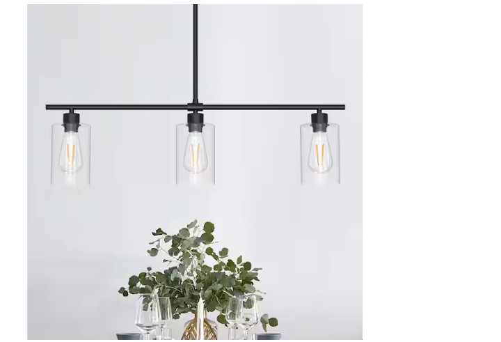 YANSUN 3-Light Matte Black Linear Chandelier Kitchen Island Pendant Light NEW