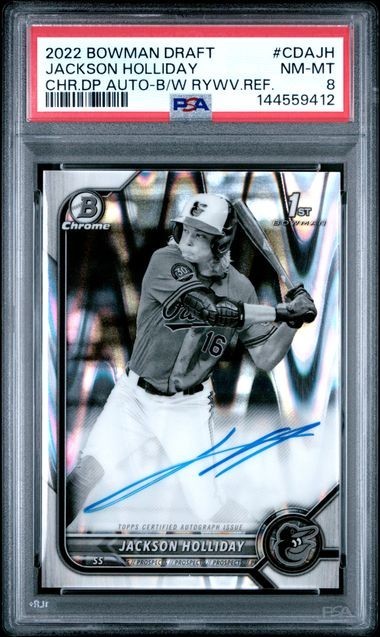 2022 Bowman Chrome Draft Pick Autographs Jackson Holliday B/W RayWave PSA 8