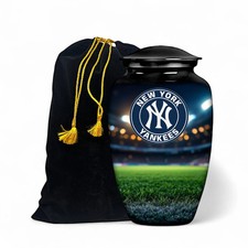 Custom Text For New York Yankees Baseball Theme Style Black Urn with Bag