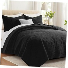 King Size Quilt Bedding Set with Pillow Shams, Summer King 106"x96" Black