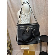 Michael Kors Hamilton Black Saffiano Leather Tote Bag Silver Hardware Large