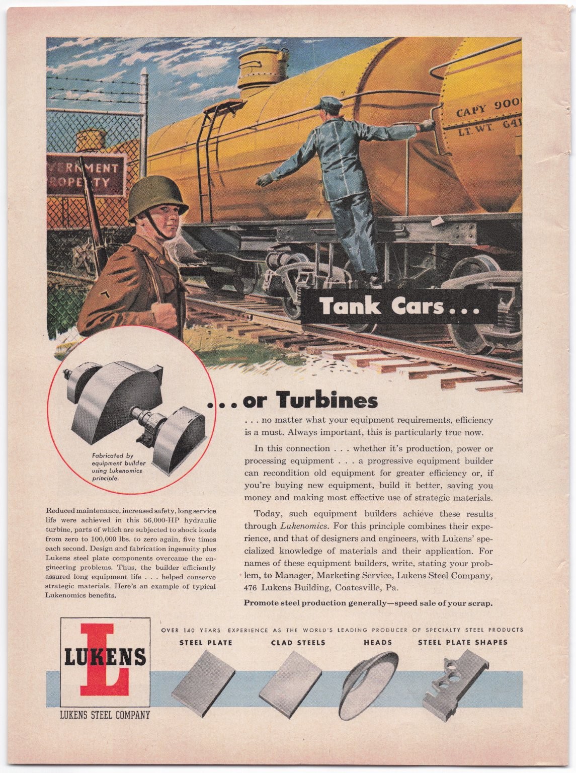 Lukens Steel Magazine Ad 1950s Industrial Tank Cars Turbines