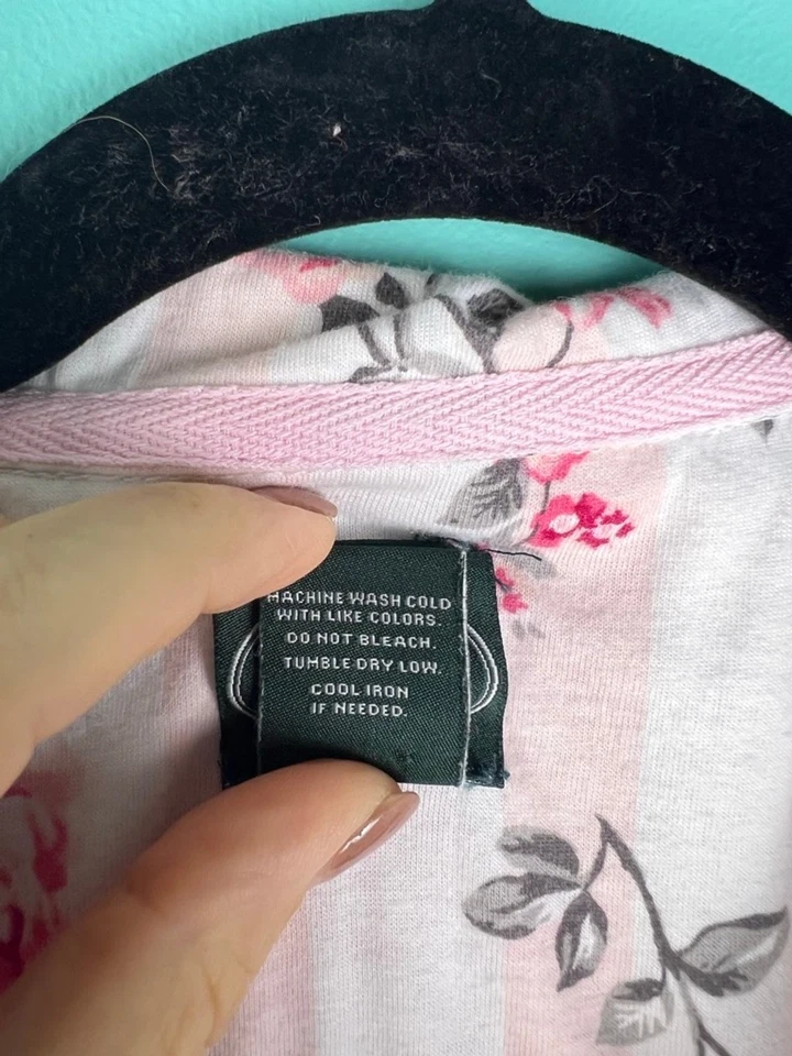 Women's Laura Ashley Pajamas XL White Pink Floral Striped Nightshirt - Image 3 of 4