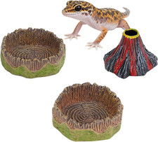 Small Reptile Feeding Dish 2-Pack, Resin Volcano Food  Water Bowls for Geckos,