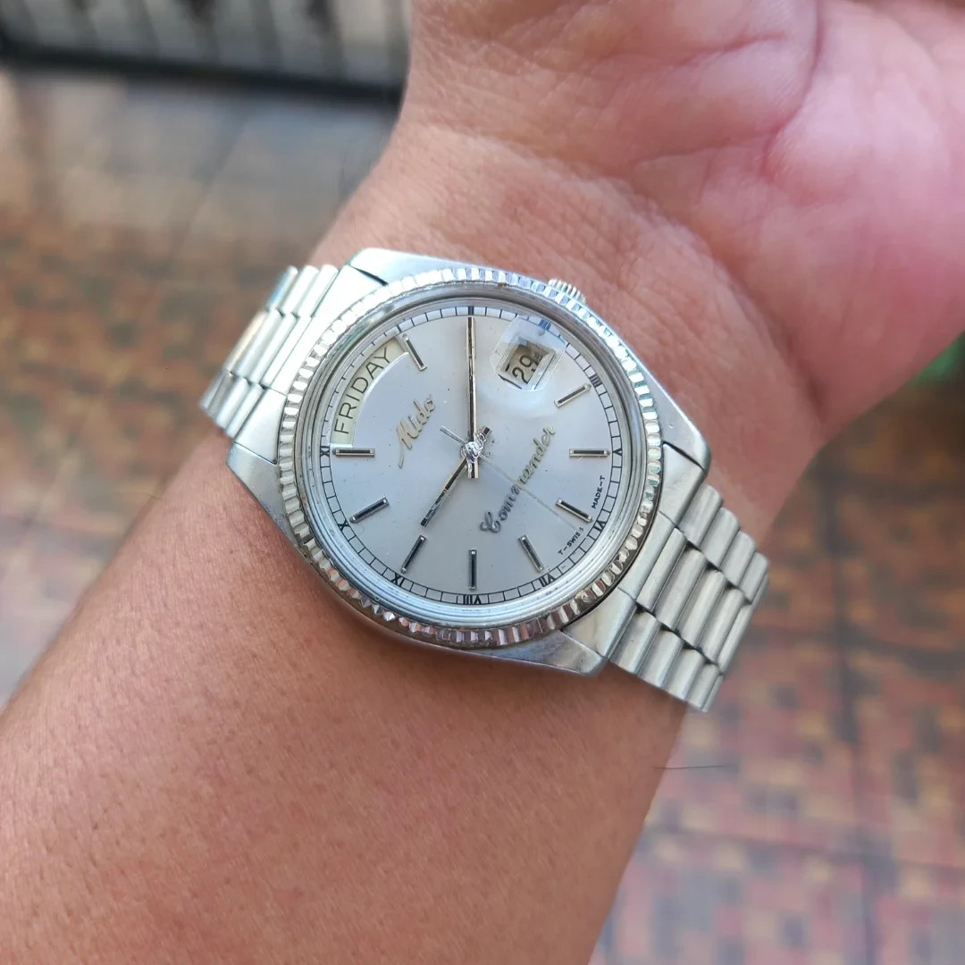 RARE Mido President Commander Automatic 8223 Silver Day Date