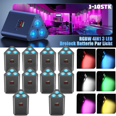 10X 120W Akku 3 LED Par DMX Bühnenlicht Wiederaufladbares RGBW Schwarz 110-220V