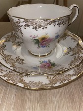 Vintage Royal Standard China Floral Pattern Gold Trim Cup & Saucer Trio England