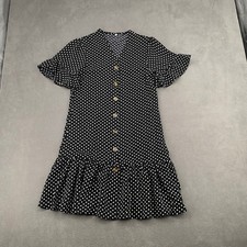 Polka Dot Mini Dress Black White Button Down Ruffle Summer Fairy Y2K Size S