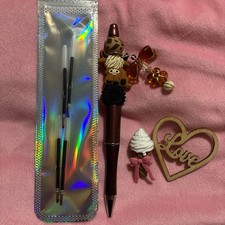 Cute pen set with 4 refills, resin charms, handmade stationery pens