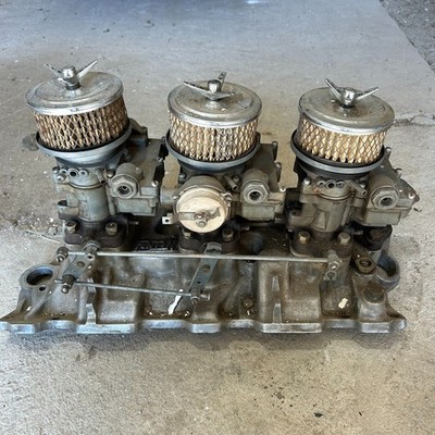 Vintage Fenton Aluminum Tri-Power Intake Manifold 3x2 Rochester 2G Carbs YBlock