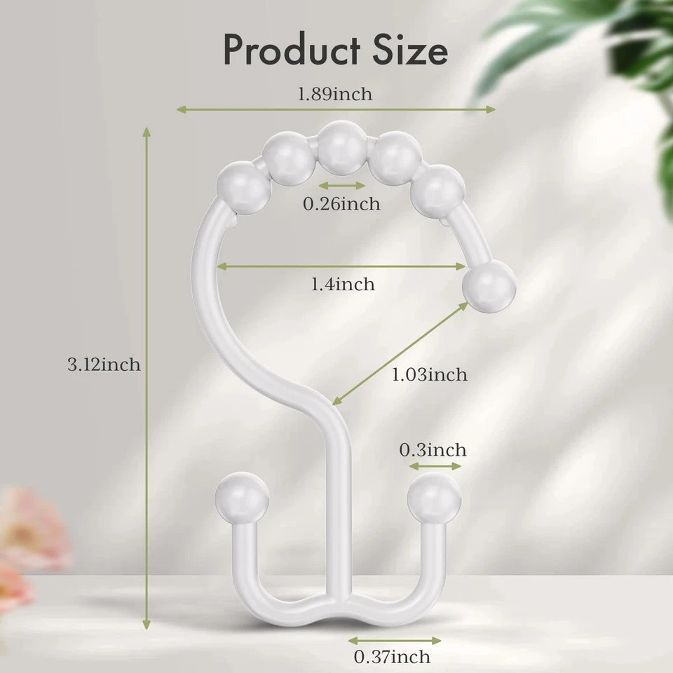 White Shower Curtain Hooks, Double Plastic Rings for Heavy Liners, Easy Install - Image 2 of 4