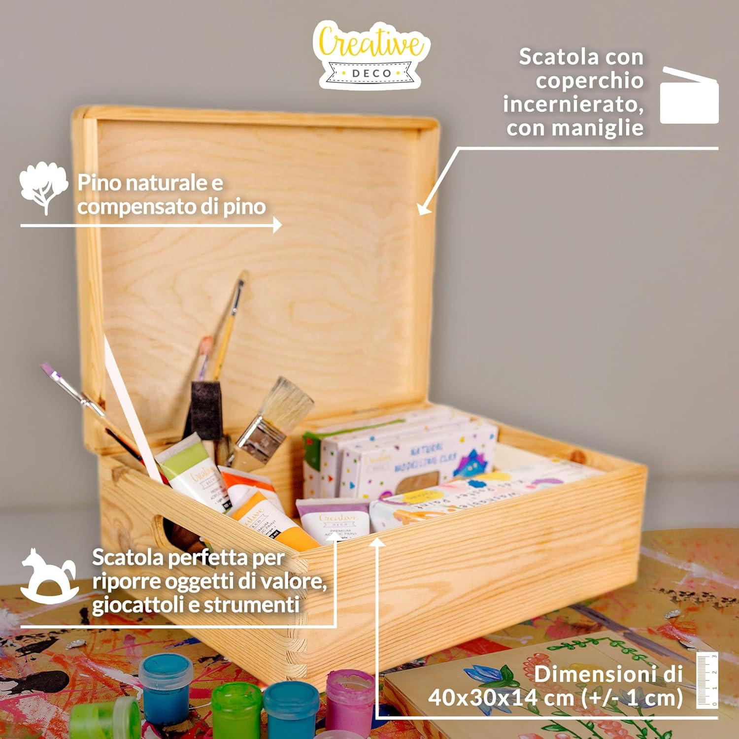 Cassetta Archiviazione Legno XL 40x30x13 cm - Scatola Documenti e Attrezzi - 4