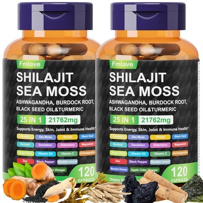 2x Organic Irish Sea Moss 21762MG with Burdock Root Bladderwrack Shilajit 240ct