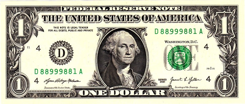 $1 2021 Fancy Serial  Uncirulated CU D88999881A
