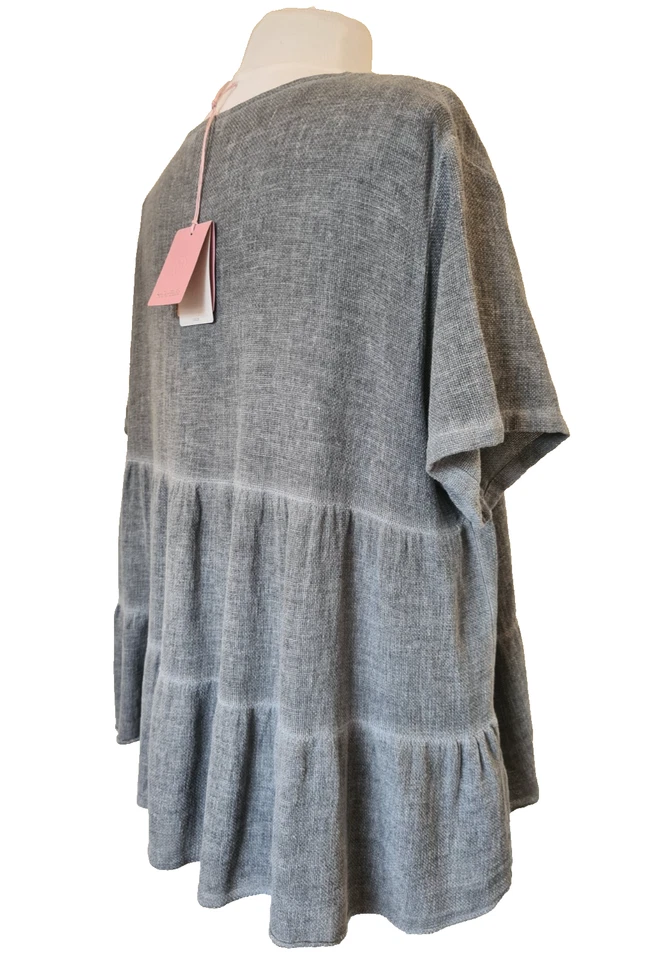 Italian Washed Linen Top Lagenlook V Neck button closure Grey One Size UK 10-16 - Image 4 of 4