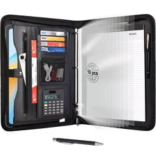 Portfolio Organizer - 3 Ring Binder with Zipper, Vegan Leather Business Padfo...