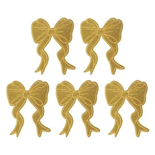 Bow Iron on Patches Sequin Sew on Bows for Jackets (5 Pack, Gold)