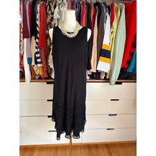 R&M Richards Beaded Tiered Dress Womens 16W Black Chiffon Cocktail Evening LBD
