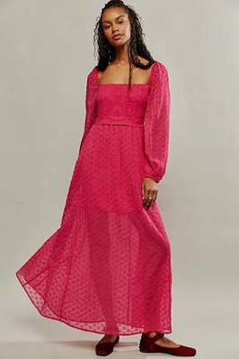 Free People Malina Maxi Dress Strangelove Pink Long Sleeve Size Extra Small