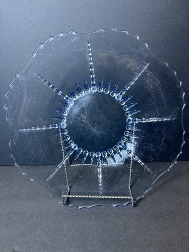 Vintage New Martinsville ICE Blue Depression 14” Crimped Serving Tray/Platter