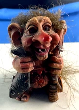 Troll  2" Potbelly Handcrafted Norwegian w/ Fishing Pole  & Fish Folk Art Mini