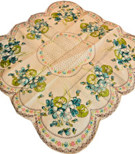 Vintage Ladies Handkerchief Aqua blue floral polka dot scalloped edges collector