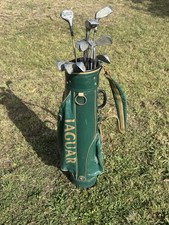 Lynx Golf Club Set In Vintage Green Leather Jaguar Golf Bag 
