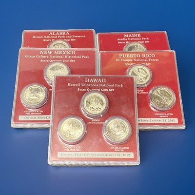 Complete 2012 PDS U.S. Mint ATB National Parks Quarters 5 Sets First Day Issue