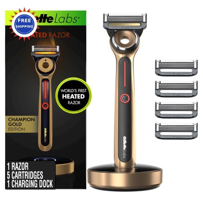 Heated Razor Gillette Labs Gold Edition Handle Blade Refills Charging Dock