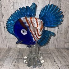 Blown Art Glass Tropical Fish Stand Murano Style Multicolor Beautiful