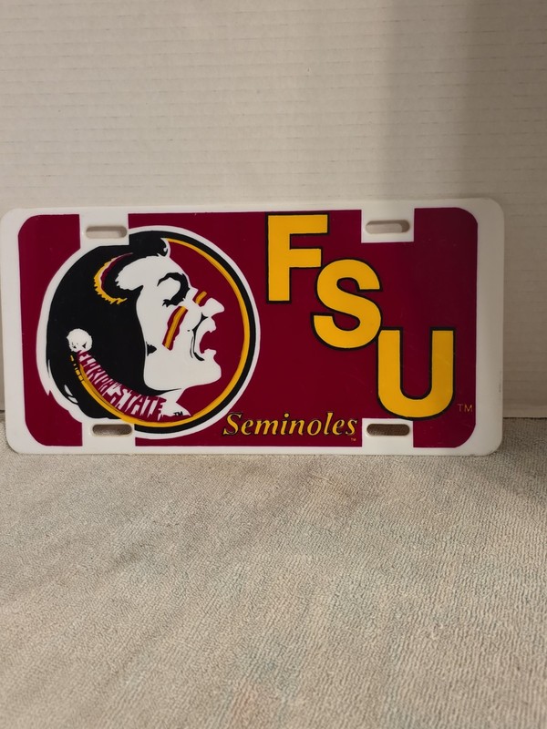 FSU Florida State Seminoles License Plate Acryllic Car Tag 1984 Officially Vtg