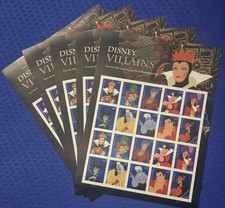 Lot Of (5) 2017 Disney Villians Sheets Of 20 USPS First Class Stamps (100 Total)