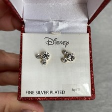 Disney Silver Plated Mickey Mouse Crystal Stud Earrings New